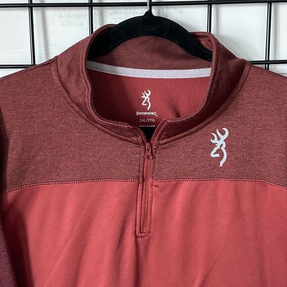 Browning Rifles Fleece Lined 1/4 Zip Pullover Jacket Mens XXL Maroon Hunting - Picture 2 of 10